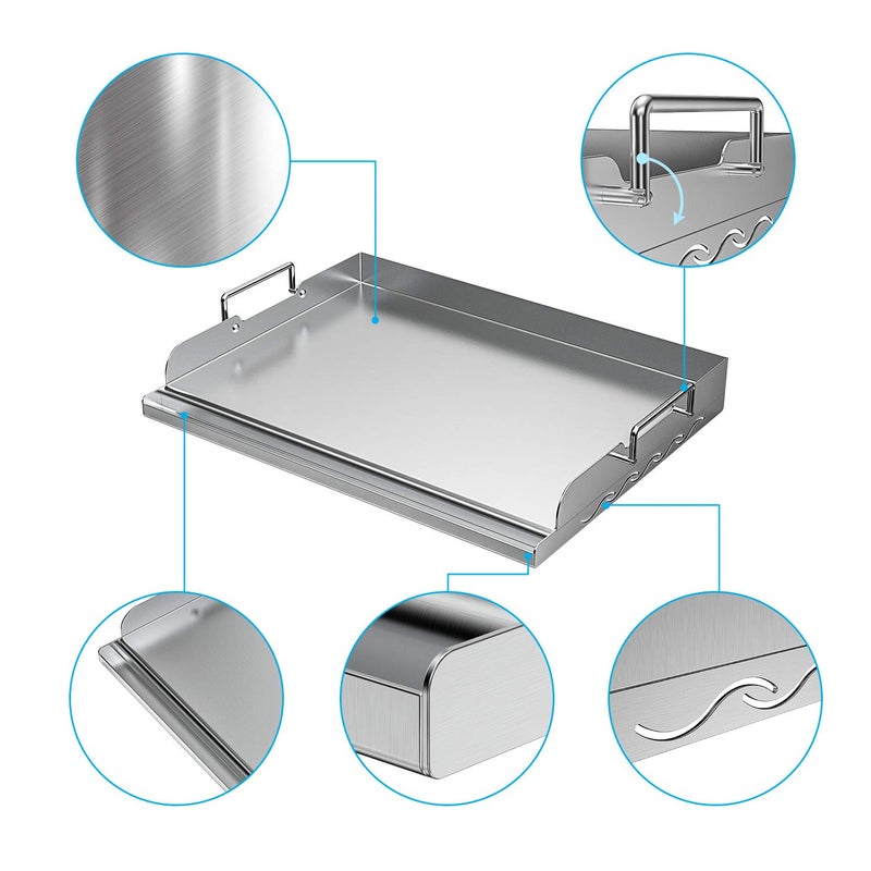 Skyflame Universal Stainless Steel Griddle Flat Top Plate with Even Heating Bracing for BBQ Charcoal/Gas Grills, Camping, Tailgating, and Parties 17" x 13" - Image 3